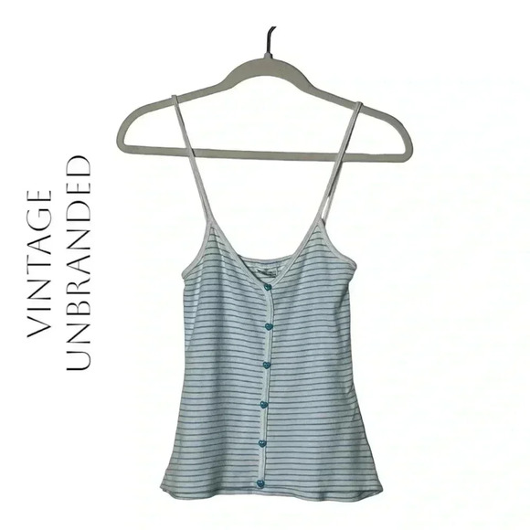1940. VINTAGE UNBRANDED SPAGHETTI STRAP STRIPED TOP FAUX HEART BUTTONS‎ SZ SMALL - Picture 1 of 8